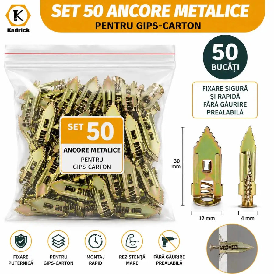 Set de 50 x Ancore Metalice Ultra-Rezistente pentru Gips-Carton